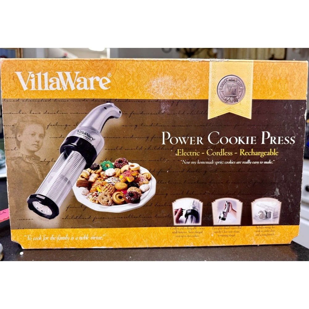 VillaWare‎ Cookie Press Cordless Rechargeable 20 Cookie Discs & 4 Icing Tips NEW